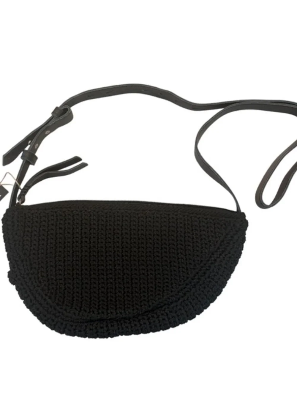 The Sak Women's Tess Sling Bag crocheted bag in black with black leather strap - Picture 5 of 7